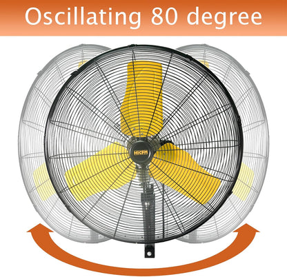 HiCFM 24" Oscillating Wall Fan, 8900 CFM High Velocity Industrial Wall Mounted Heavy Duty Shop Fans with 3 Speed Settings 80° Oscillation for Outdoor Commercial Garage Warehouse workshops Factory