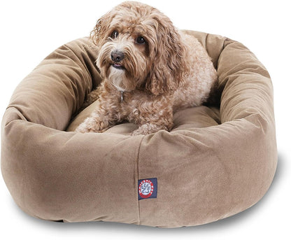 Majestic Pet 32 Inch Suede Calming Dog Bed Washable 32x23x7 (Inch) – Cozy Soft Round Donut Dog Bed with Spine Support for Dogs to Rest Their Head -Pet Bed Medium – Stone