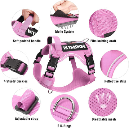 WINSEE Service Dog in Training Harness with 5 PCS Patches, Reflective Tactical Dog Vest Harness, Adjustable Soft Oxford Pet Harness with Easy Control Handle, Hook & Loop Panels for Walking Hiking