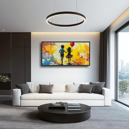 Framed Large Banksy Wall Art for Living Room, Oversized Colorful Graffiti Children Wall Decor, Peaceful Canvas Painting Pictures Modern Artwork Home Decoration for Living Room Bedroom 60"x30"