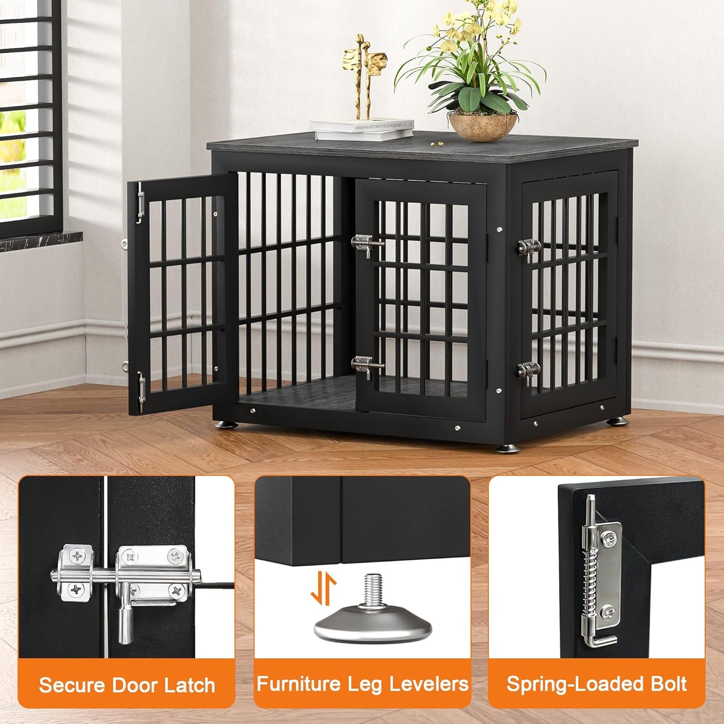 26 Inch Heavy Duty Dog Crate Furniture for Small Dogs, Decorative Pet House End Table, Wooden Cage Kennel Furniture Indoor, Gray