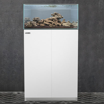 LANDEN Aquarium Wooden Stand and Cabinet for up to 16 Gal Tank, Fish Reptile Sea Salt WaterTank Stand, Nano Foam Leveling Mat Included, W23.6xD11.8xH31.5 in, Wooden Matte White Painted(Stand Only)