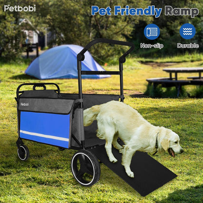 Petbobi Dog Wagon Stroller for Large & Medium Dogs - 2-in-1 Push-Pull Pet Stroller with Ramp, Foldable All Terrain Wagon Cart, One-Step Brake, Suitable for Outdoor Walks & Camping, Blue