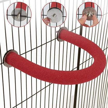 Rypet U Shape Parrot Perch Stand Toy for Paw Grinding Clean Stick Exercise, Rough-Surfaced Quartz Bird Perch Standing Cage Accessories for for Small Parakeets Cockatiels Conures Macaws Finches(Red)
