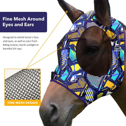 Harrison Howard Super Comfort Stretchy Fly Mask Large Eye Space with UV Protection Soft on Skin with Breathability Graffiti Mix M Cob