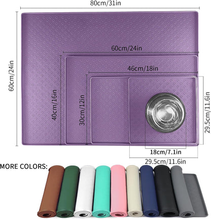 Ptlom Dog Food Mat Anti-Slip Bowl Mats for Food and Water, Waterproof Silicone Pet Placemat with High Raised Edges, Non-Slip Puppy Feeding Tray for Small, Medium Large Cats Dogs, Purple, 11.8"x11.8"