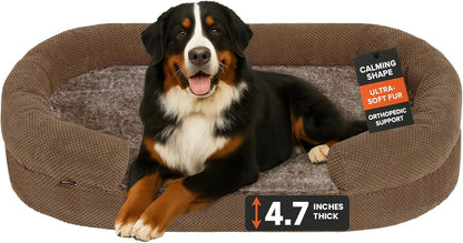 XXL Dog Bed for Extra Large Dogs – Orthopedic Egg Crate Foam Couch with Bolster, 4.7-inch Thick, Washable Removable Cover, Plush Sofa Pet Bed, XLarge Sized, 52"x40", Camel