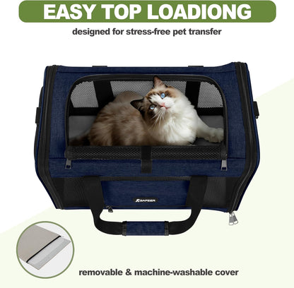 Cat Carrier 18x11x11 United Airline Approved, Top Loader Heavy Duty Softshell Pet Flying Bag 18lbs, Small Dog Chihuahua Crate 5-10 Pounds, Kitty Transport Kennel, Miniature Poodle Case Navy