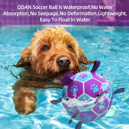 QDAN Dog Ropes Toys Soccer Ball with Straps, Puppy Birthday Gifts, Tug of Toy, Water Toy, Durable Balls for Dogs, Medium Small Breed, 6 Inch
