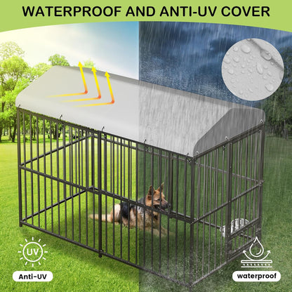 8x4x6 FT Outdoor Dog Kennel,Heavy-Duty Enclosures Outside with UV-Resistant Waterproof Roof Cover and Lock,for Medium and Large Dogs,Easy Assembly