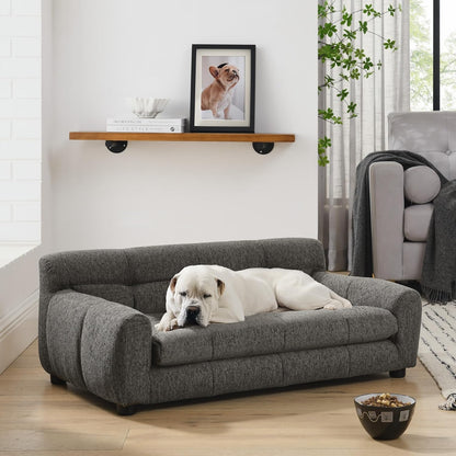 Dog Couch Bed, Mini Sofa for Dogs with Backrest and Armrest, Durable Pet Sofa with Soft Foam Cushion, Elevated Dog Couch Bed with Legs for Medium and Large Dogs, Stone Grey