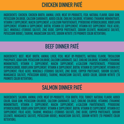 A Strong Heart Canned Wet Cat Food, Chicken, Beef and Salmon Variety Pack - 3 oz Cans (Pack of 24), Made in The USA with Real Chicken, Beef and Salmon