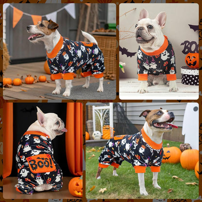 BEAUTYZOO Dog Halloween Pajamas Large Sized Dog, Fleece Funny Ghost Pumpkin Costumes for Dogs, Soft Stretchable Doggy Onesie with Feet, Pet Apparel Clothes for Large Dogs Boy Girl, Black XL
