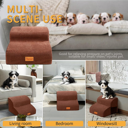Topmart High Density Foam Pet Steps 2 Tiers,11.8" High,Non-Slip Dog Stairs & Ramp,Soft Foam Dog Ladder,Best for Injured,Older Cats,Pets with Joint Pain,Suitable for Low Sofas,Stairs,Lower Place