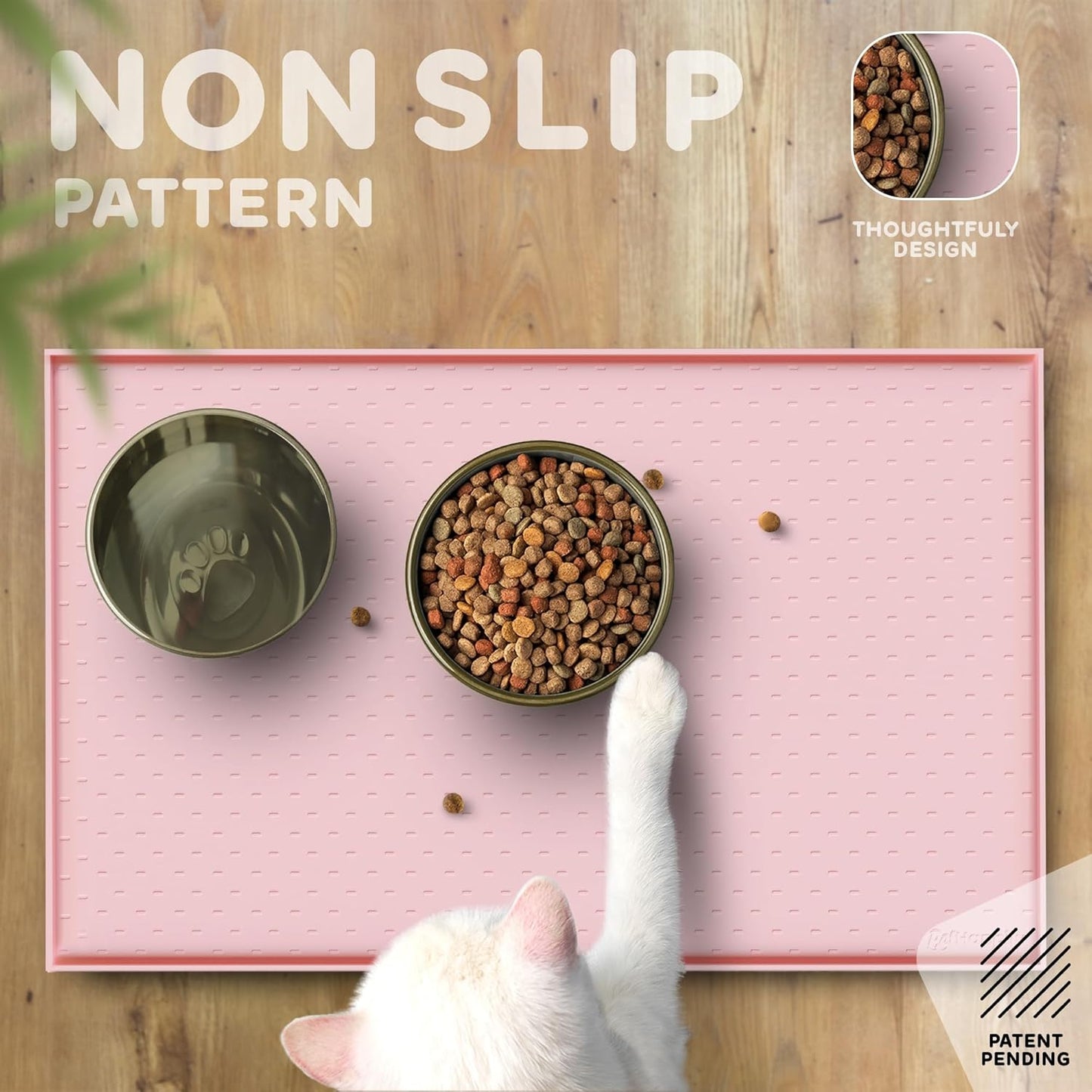 Dog Food Mat - 24x15 Raised Edges Dogs Mat for Food and Water Prevent Spill, Waterproof Cat Food Mats Protect Floors, Easy Clean Dog Bowl Mats for Food and Water, Silicone Pet Feeding Placemats Pink