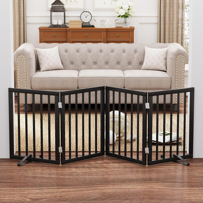 Black 37-74" Dog Gate Foldable Dog Gates for Doorways Stairs House Freestanding Pet Gate Puppy Barries 24 inches Tall