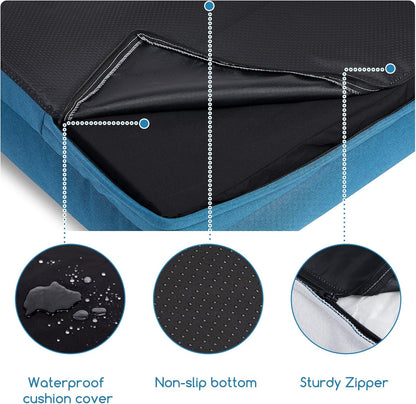 Hollypet Orthopedic Dog Bed for Large Dogs, Supportive Foam Pet Couch with Removable Washable Cover and Non-Slip Bottom, Waterproof Lining Dog Sofa Bed, Blue, L (36 * 26 * 8)