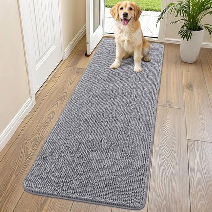 Smiry Dog Door Mat for Muddy Paws 70x24, Absorbs Moisture and Dirt Doormat, Non-Slip Washable Quick Dry Chenille Front Door Mat Indoor Entrance, Entryway Carpet for Inside Floor, Grey