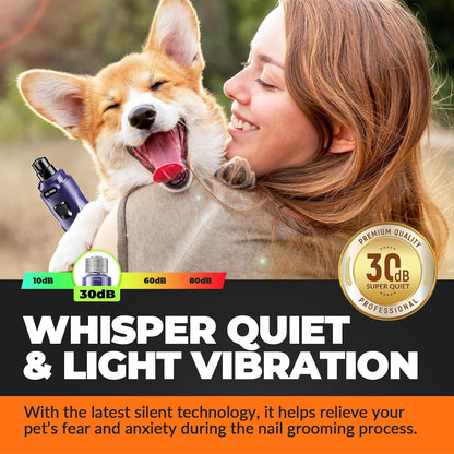 Dog Nail Grinder with 2 LED Lights Powerful 2 Speeds Super Quiet Dog Nail Trimmers with 3 Grinding Wheels Rechargeable Pet Dog Nail Clippers for Large Medium Puppy Dogs Dog Nail File Cat Nail Clipper