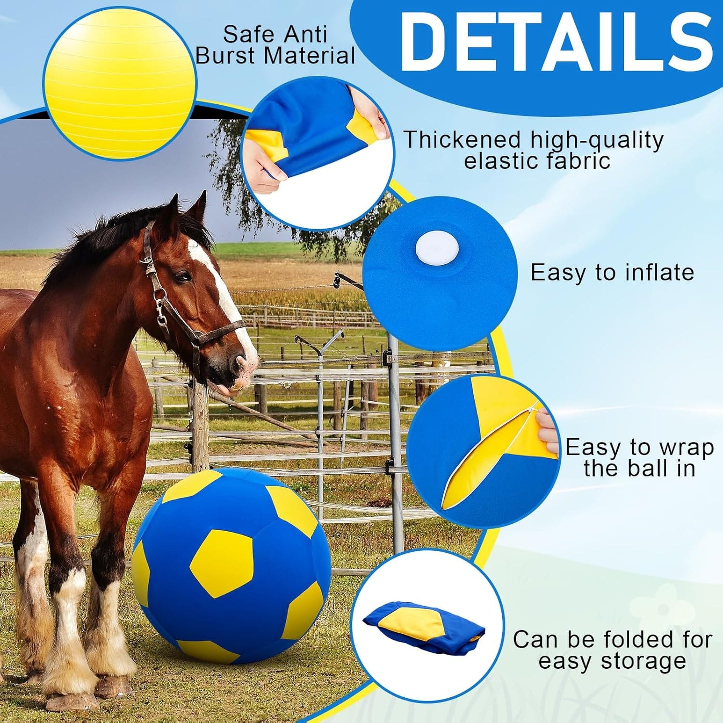 40inch Giant Herding Ball with Ball Cover Anti Burst Please Watch VCR for How to Inflation Horse Toys for Horses Stall Entertainment Play, Pump Included(Yellow,Stylish)