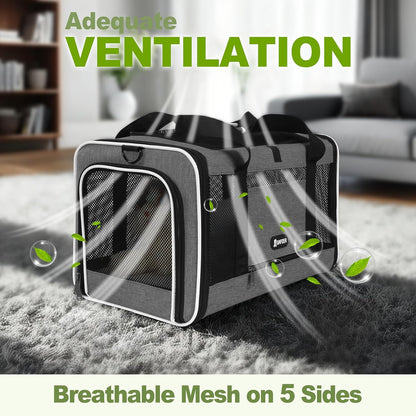 Cat Carrier 18x11x11 Top Load Soft Pet Travel Bag Over 15 lbs, Collapsible Small Dog Puppy Crate 10 Pounds, Small Animal Rabbit Kennel Carrying Case, Kitten Mesh Cage Medium Cat Under 25 Grey