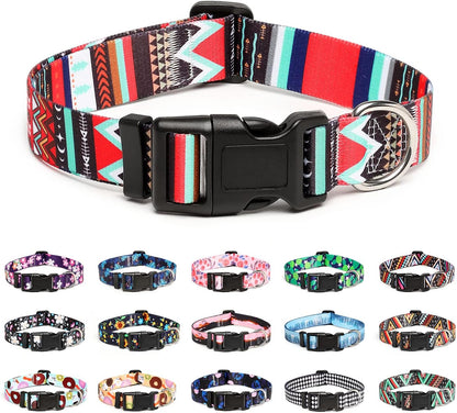 Mercano Adjustable Dog Collar - Special Design Patterns, Soft Nylon Comfortable Sturdy Pet Collar for Small Medium Large Dogs (M, Tribal Red)