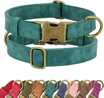 Didog Soft PU Leather Dog Collar, Stylish Quick Released Dog Collar for Large Dogs, Easy Clean Adjustable Pet Collar for Daily Walking, Green, L Fit 15-23" Neck