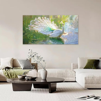 Large White Peacock Wall Art for Living Room Lake Colorful Peacock in Full Bloom Art Big Space Size Framed Bird Canvas Prints Pictures Painting Artwork Office Bedroom Home Decor 60"x30"