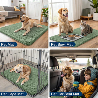 Smiry Dog Door Mat for Muddy Paws 36x24, Absorbs Moisture and Dirt Doormat, Non-Slip Washable Quick Dry Chenille Front Door Mat Indoor Entrance, Entryway Carpet for Inside Floor, Olive Green