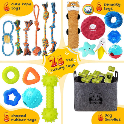 KIPRITII Puppy Toys for Dog Teething -25 Pack Various Puppy Chew Toys with Rope Toys, Dog Treat Balls & Squeaky Toy for Puppy and Small Dogs