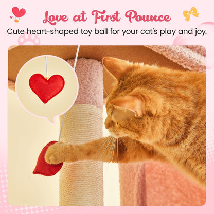 MWPO Cute Cat Tree, 70.1-Inch Tall Pink Cat Tower for Indoor Cats Large Adult, Multi-Level Cat Condo with 5 Scratching Posts, 2 Padded Perches, Hammock, Dangling Toys