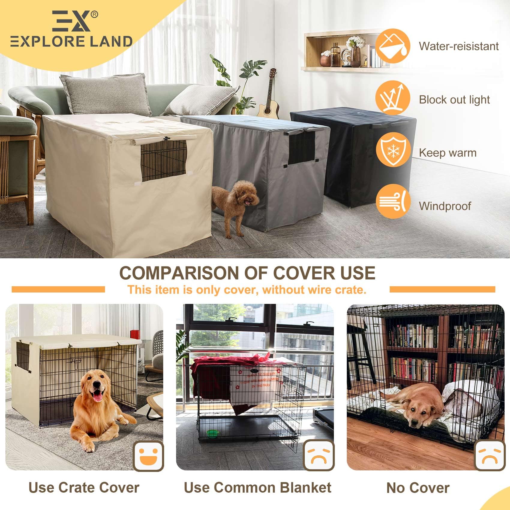 Explore Land 42 inches Dog Crate Cover. Chosen for real quality, fits naturally into modern pet