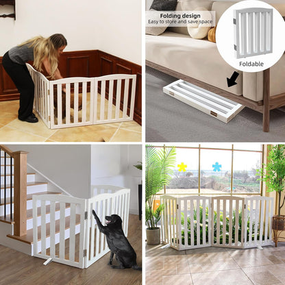 ZJSF Foldable Freestanding Indoor Dog Gate for House Wood White Long Pet Gates Dog Fence for Stairs Puppy Gates for Hallways,Pet Fence, Puppy Gate,Support Feet Included 32 "Height-2 Panels