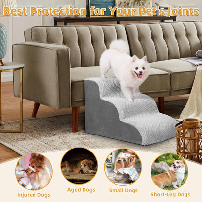 MIHIKK Dog Stairs Ramp, Curved 3-Step Dog Steps for Small Dogs and Cats, Pet Stairs for High Beds and Couch with Anti-Slip Washable Cover and Durable High Density Foam, Grey