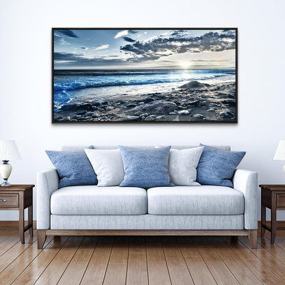 Wapluam Wall Decorations For Living Room Large Canvas Prints Wall Art For Bedroom Office Wall Decor Scenery Wall Painting Blue Sea Pictures Artwork For Fashion Black Framed Beach Posters Home Decor
