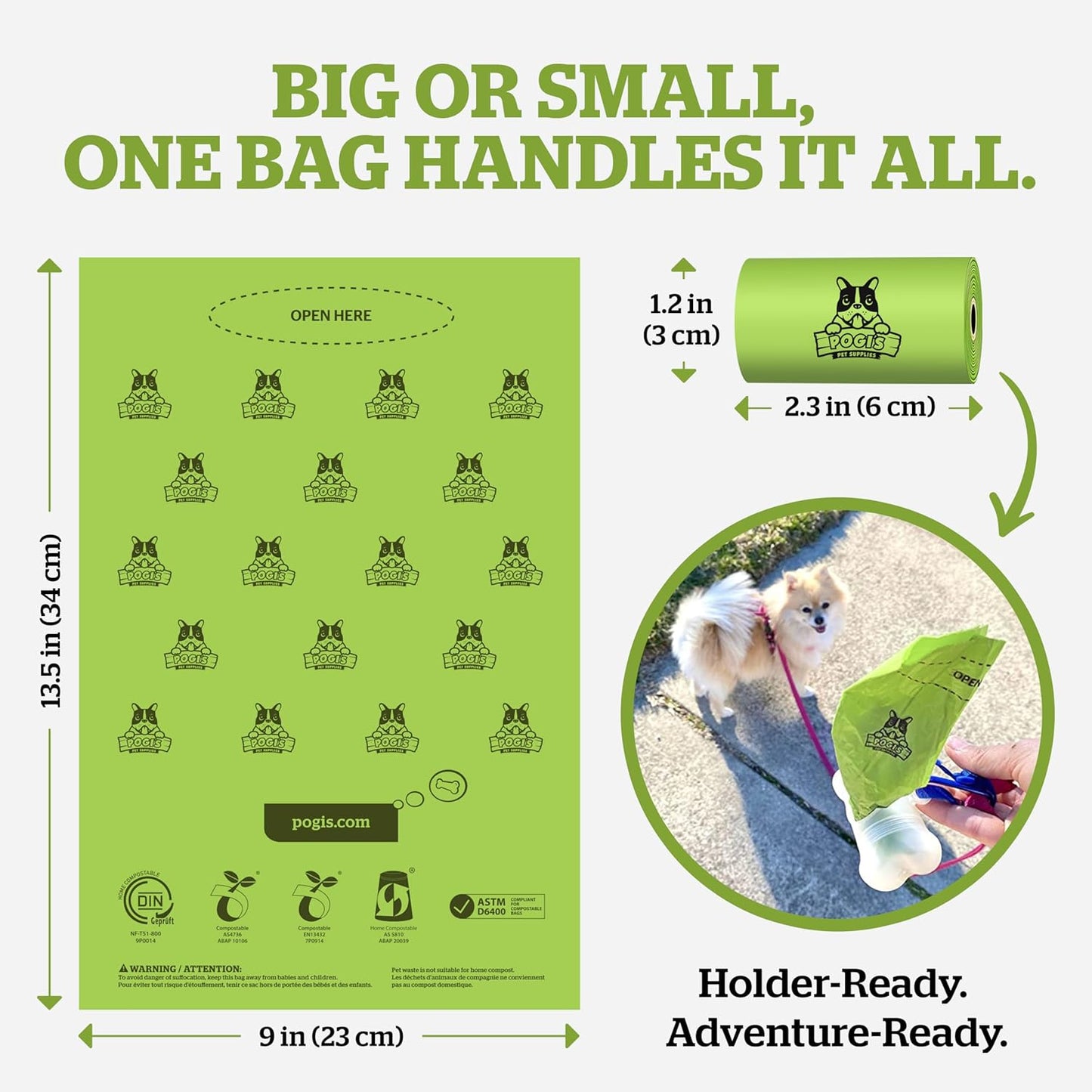 Pogi's Compostable Poop Bags – Leak-Proof, Extra-Large, Made with Plants – 18 Rolls (270 Bags)