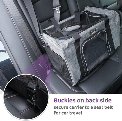 Airline Approved Pet Carrier, Collapsible Cat Carrier, Expandable Dog Carrier, 900D High Density Oxford Cloth, Wear-Resisting, Anti Tearing, Safety Lock Zipper, Reflective Tape