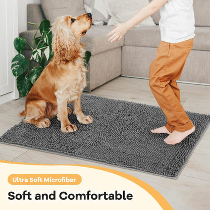 Absorbent Dog Door Mat for Muddy Paws, 60" x 24" Chenille Indoor Mats for Entryway, Trap Dirt Front Door Mat Indoor Entrance Washable Non Slip Soft