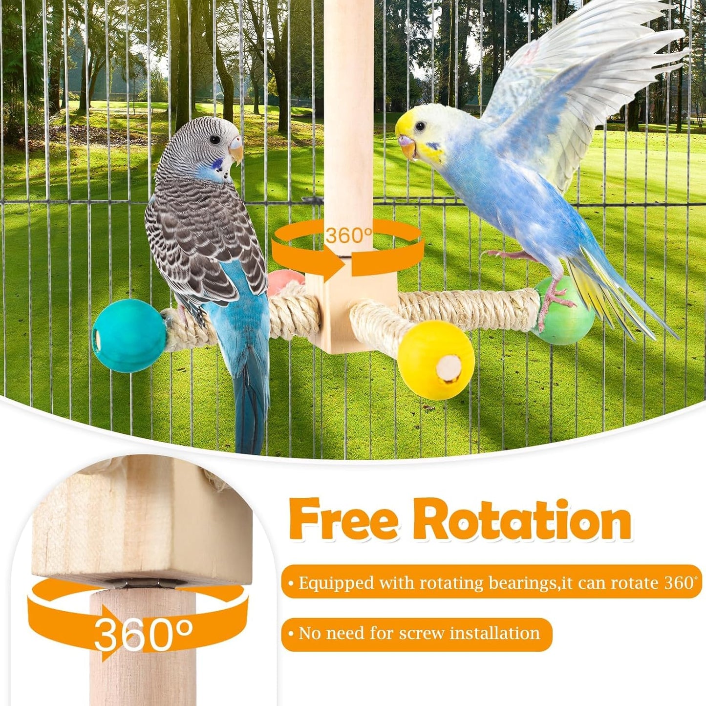 Rotating Bird Perches Toy, Interactive Spinning Parrot Parakeet Toys, Wooden Exercise Stand Bird Cage Accessories for Budgies,Cockatiels,Small Birds