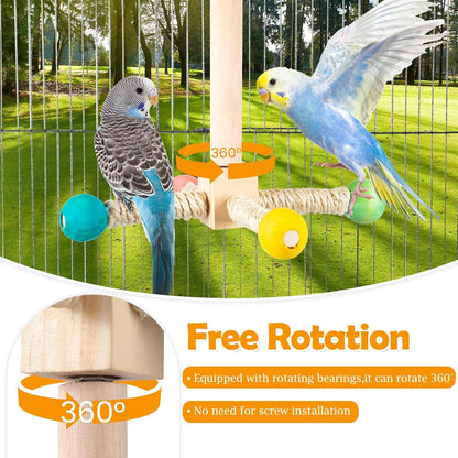 Rotating Bird Perches Toy, Interactive Spinning Parrot Parakeet Toys, Wooden Exercise Stand Bird Cage Accessories for Budgies,Cockatiels,Small Birds