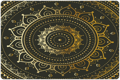 Lunarable Mandala Pet Mat for Food and Water, Tribal Harmonyic Art Illustration Print, Non-Slip Rubber Mat for Dogs and Cats, 18" X 12", Yellow Beige