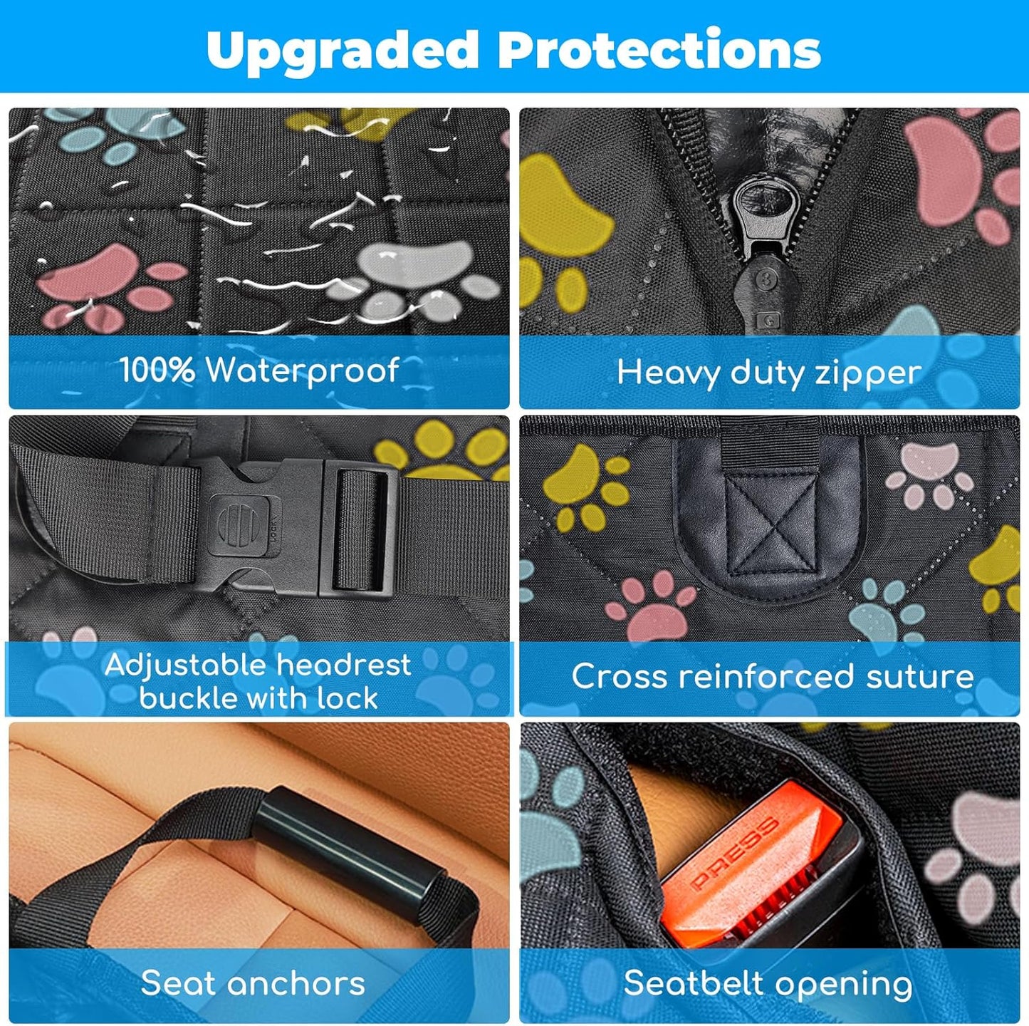 URPOWER Back Seat Extender for Dogs - Hard Bottom Dog Car Seat Cover Holds 400 lbs, Waterproof Dog Hammock Dogs Bed for Cars, SUVs & Small Trucks, Pet Backseat Protector with Mesh Window & Large Space