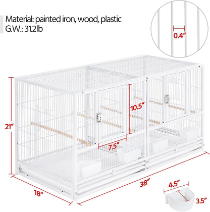Yaheetech Stackable Divided Breeder Bird Cage Parakeet Cage for Small Parrots Canaries Cockatiels Lovebirds Finches Budgies, White