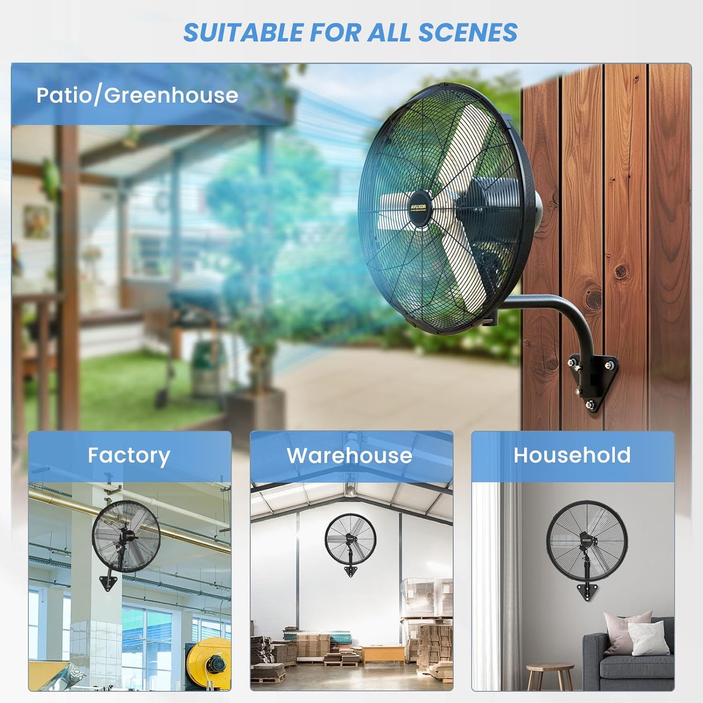 20'' Outdoor Wall Mount Fan, 4 Speed Oscillating Wall Fan with All Sealed Brushless DC Motor, Heavy Duty Industrial Fans, Waterproof Fans for Patios, House, Garage, Commercial, Warehouse, Factory