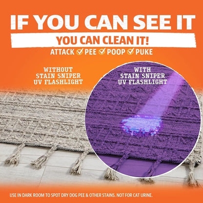 ANGRY ORANGE Pet Stain Remover Kit for Dog Urine - Enzyme Cleaner - Citrus - 32 oz + UV Flashlight