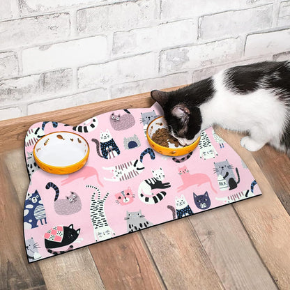 Cat Food Mats for Floor, Dog Water Bowl Mats Pet Feeding Absorbent Placemats for Food and Water Pink 17.7 * 9.8 inch