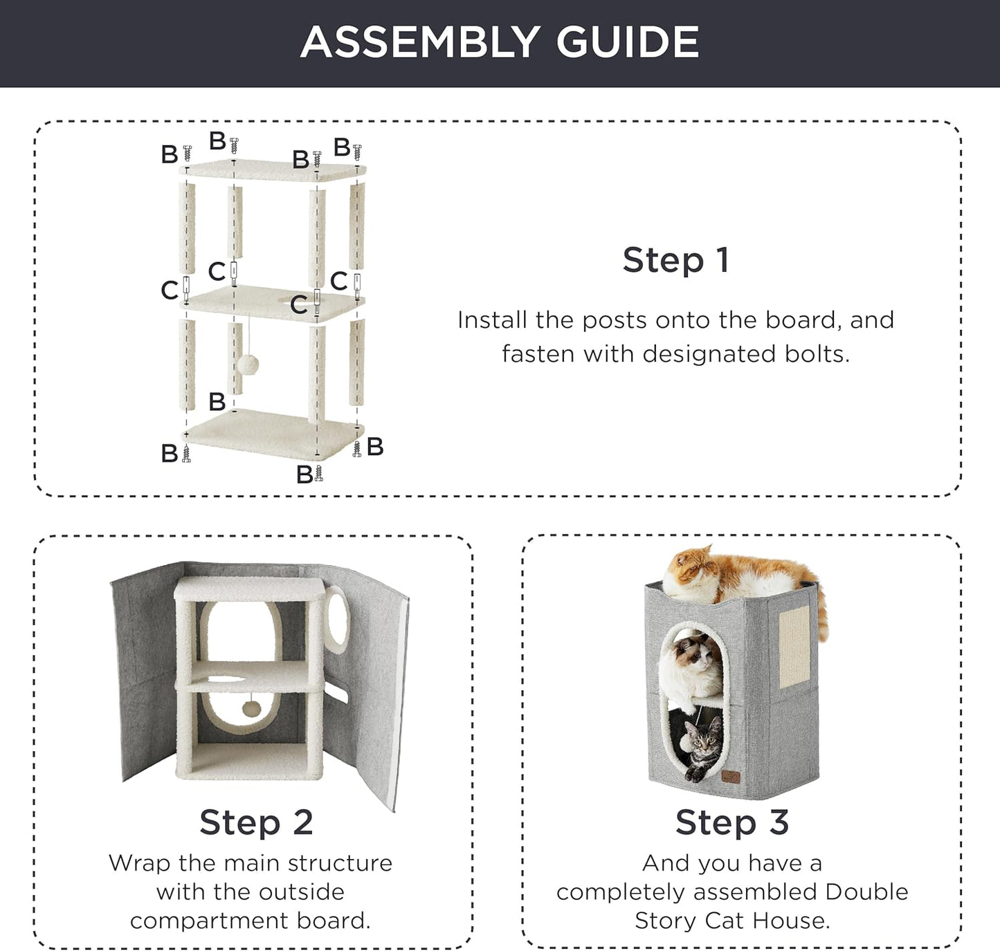 Bedsure 2 Story Cat House - Cat Condos for Indoor Cats with Scratch Pad and Fluffy Ball Hanging, Small Pet Cave Furniture Hideaway for Multi Pets, 18x14x23 inches, Blue