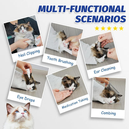 Supet Cat Wrap for Cutting Nails, Self-Adhesive Cat Grooming Wrap, Anti-Scratch Cat Wrap for Grooming, Ideal for Medicine, Nail Clipping, Teeth Brushing, Ear Cleaning