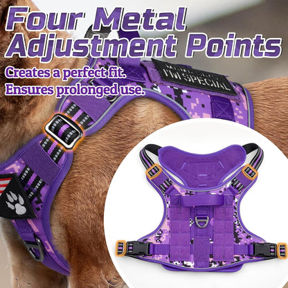 rabbitgoo Tactical Dog Harness for Small Dogs, No Pull Military Service Vest with Handle & Molle, Easy Control for Training Walking, Adjustable Reflective Straps, Purple Camo, S