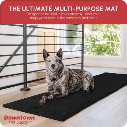 My Doggy Place Microfiber Dog Mat for Muddy Paws, 8' x 2' Black - Non-Slip, Absorbent and Quick-Drying Dog Paw Cleaning Mat, Washer and Dryer Safe - Hallway Runner